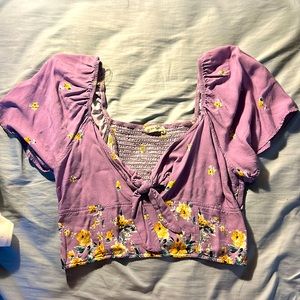 purple tie front shirt